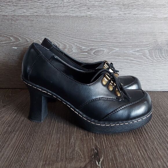 Vintage 90’s Soda Black Platform Tie Up Front Oxford Heels Y2K Shoes Size 6 - Picture 1 of 12
